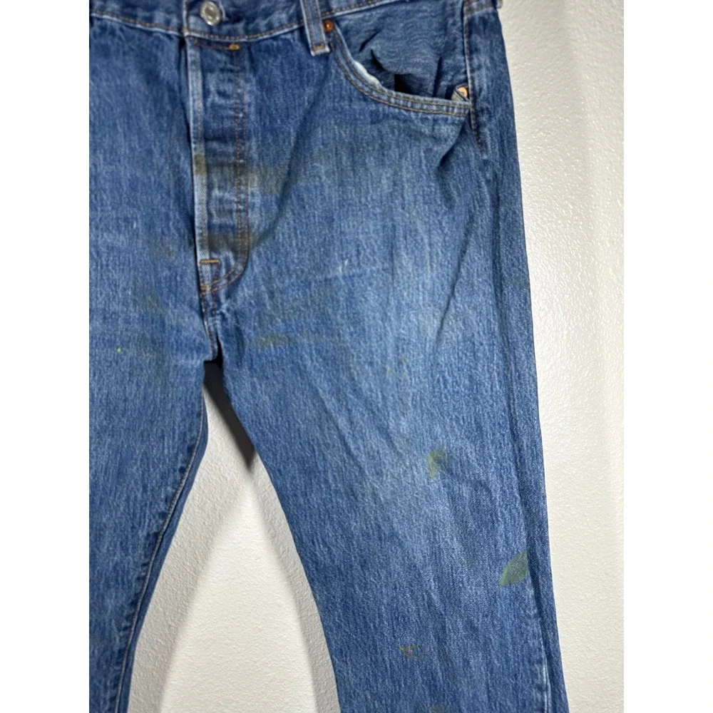 Levi's Jeans Men 38x32 Blue 501 Original Fit Straight Leg Paint‎ Splatter Denim